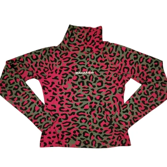 Maharishi Women's Long Sleeve Leopard Camo Turtleneck Baselayer Size Small  Pink